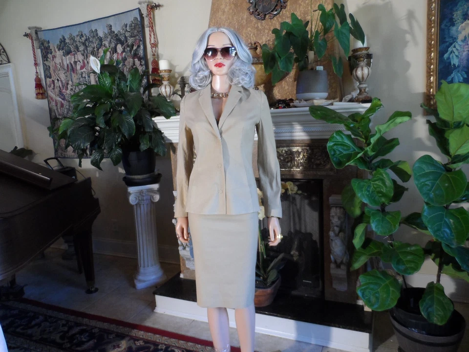 Dolce & Gabbana Beige Mezcla Algodón Gabardina Ligera Falda Traje Talla IT 42- US 6 Foto 3 de 4