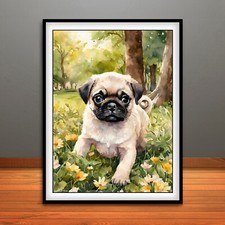 Pug Puppy Print, Poster, Dog Wall Art, Animal Decor