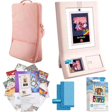HP Sprocket Photobooth 3x4" Photo Printer (Pink) Bundle w/Paper, Case & More