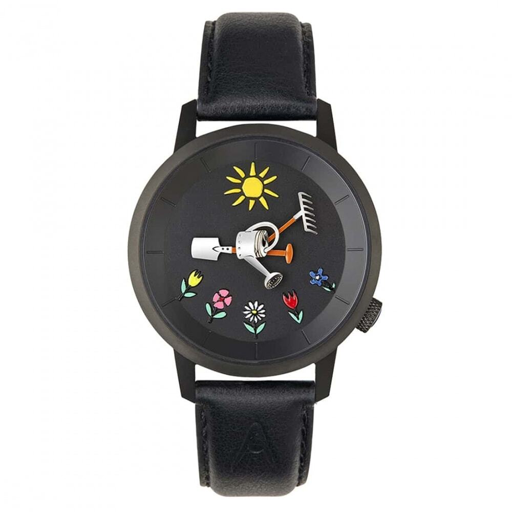 Montre Akteo Jardin B38 boîtier acier PVD noir et bracelet cuir