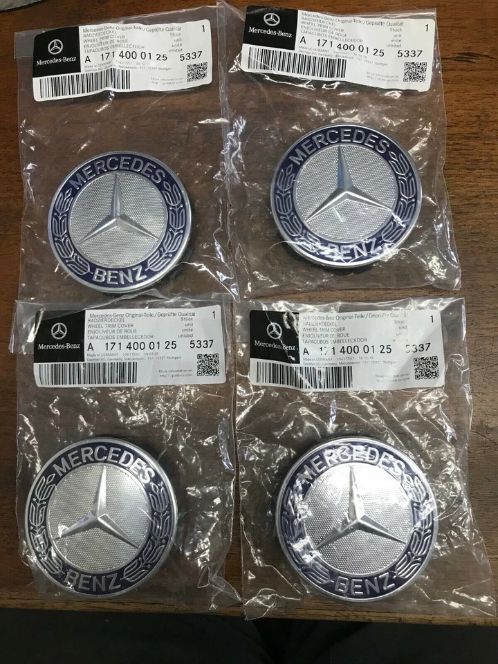 GENUINE OEM Set of 4 Mercedes Royal Blue Center Hub Cap for Alloy Wheel - Image 2 of 4