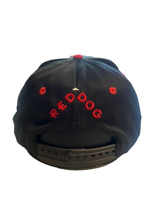 VINTAGE Red Dog Hat Cap Snap Back Black Red Beer Bulldog