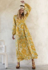 Nine Lives Bazaar Allure Maxi Dress In Marigold, Size 8 (RRP $349) Brand New!