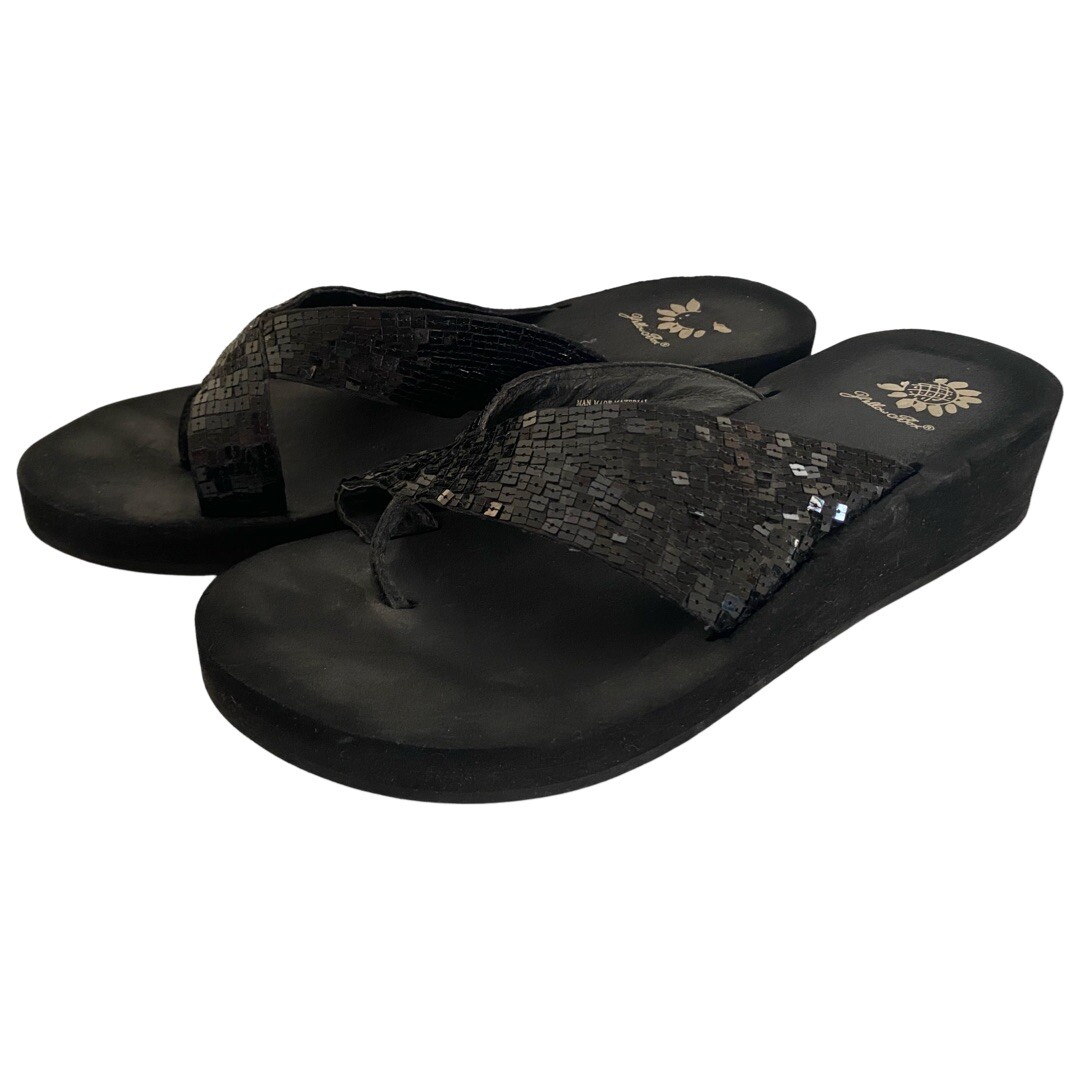 Yellow Box SZ 10 Jalen Black Sequin Wedge Flip Flop Toe Loop Sandals Womens  | eBay
