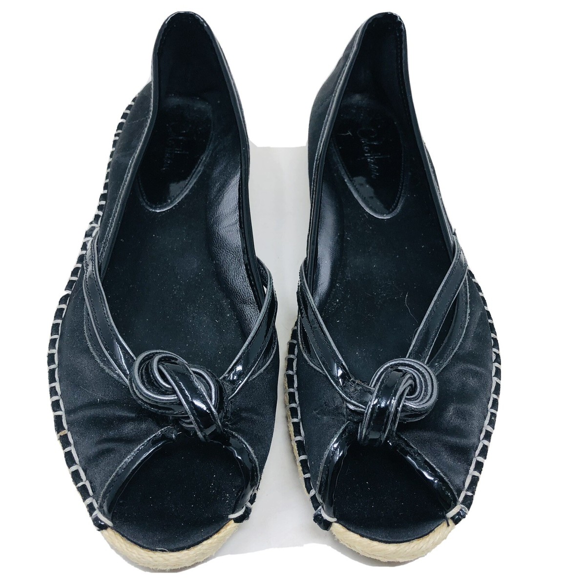 COLE HAAN G Series Black Satin SABELLA Peep Toe Espadrilles  display picture 1