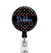 Personalized Retractable Badge Reel ID Holder With a Polka Dot Theme, T176