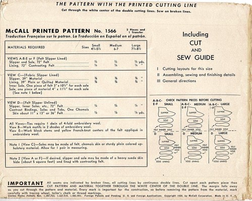 Misses SLIPPER Pattern 1566 Vtg 1956 Felt or Fabric Sizes 4.5-8.5 House Shoe - Picture 8 of 8