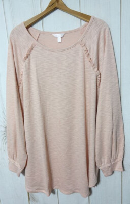 LC Lauren Conrad Raglan Sleeve Top Ruffle Detail Womens 4X Bonita Peach Soft NEW