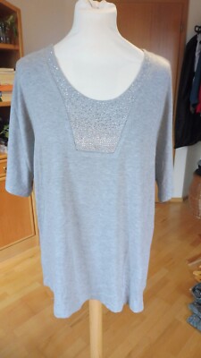 One Touch 44  grau silber Oberteil Shirt Longshirt Pailletten Stickerei T-Shirt