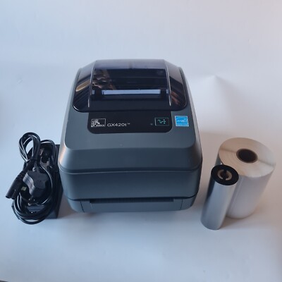 Zebra GX420t Thermotransfer Netzwerk Etikettendrucker mit Farbband Netzteil USB 796