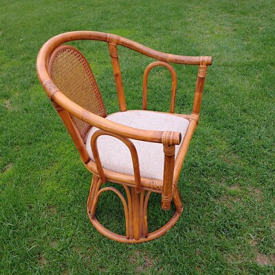 Vintage Swivel Rattan Chair Bentwood Cane Back Willow and Reed