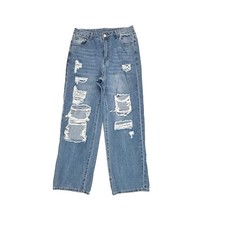 Shein Baggy Distressed Women's size L 8 10 Medium Blue Denim Jeans