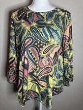 Multiples 3/4 Length Flutter Sleeve Round Neck Pull Over Blouse Size Small