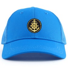 Youth Kid's Gold Anchor Patch Youth 6 Panel Trucker Baseball Cap - FREE SHIPPING