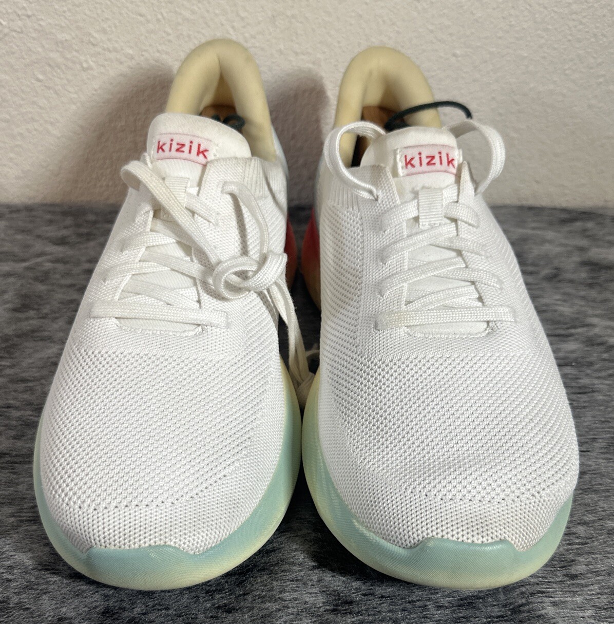 SAOLA Scarpe da corsa Kizik Athens taglia M9 5 W11 bianche Sunrise sneakers in maglia senza mani