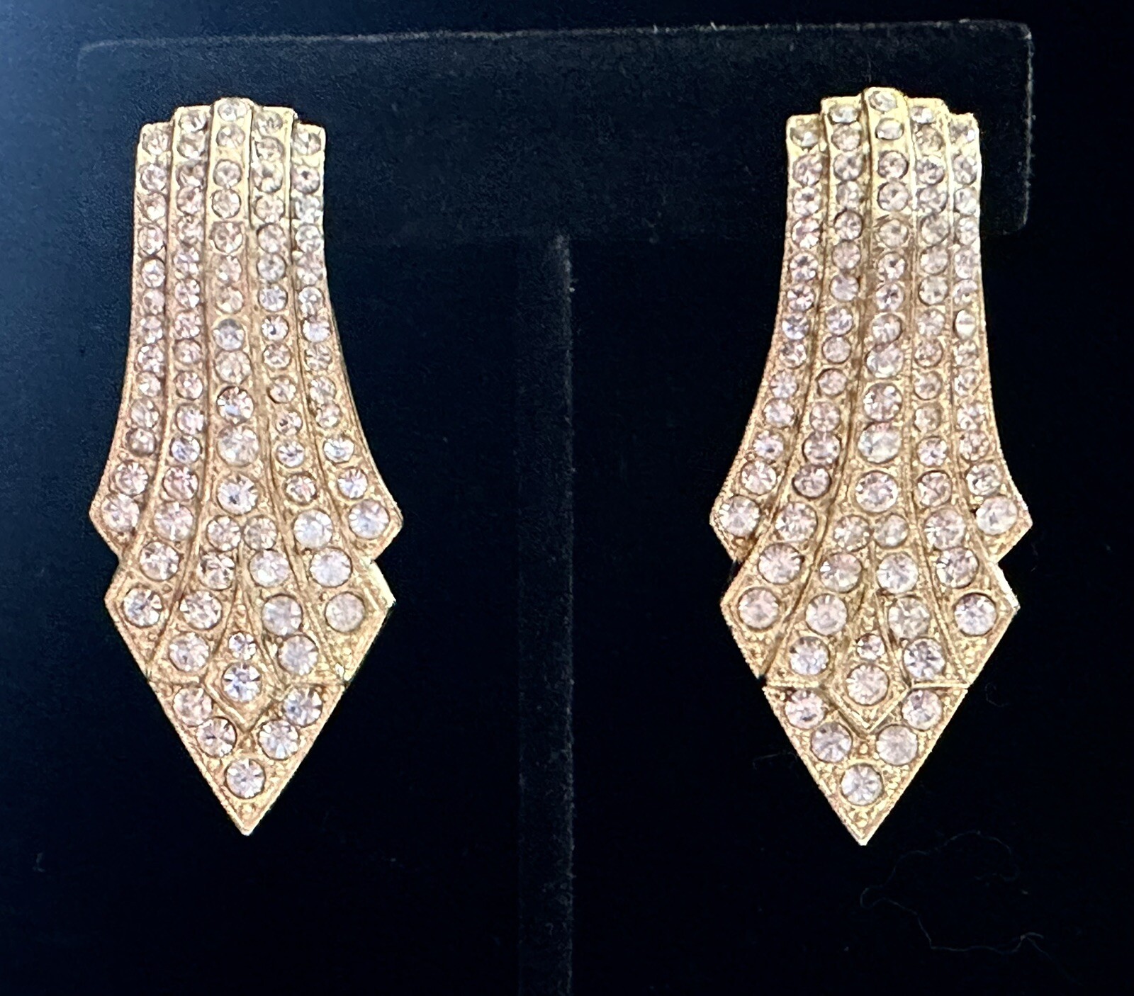 Sensational Gold & Rhinestone Clipon Earrings Gem