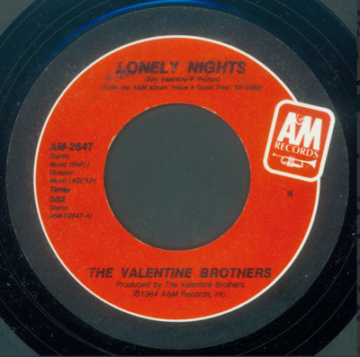 The Valentine Brothers   Lonely Nights / Computer Boogie 45 RPM RECORD 