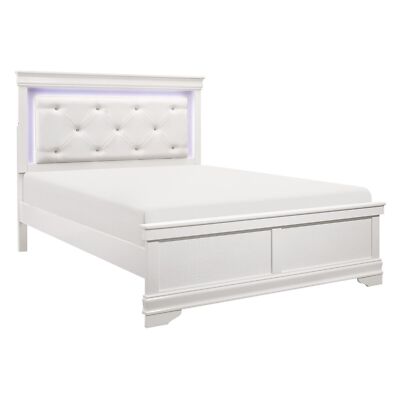 GLITZY 4 PC WHITE FAUX LEATHER LED LIGHTS QUEEN BED NS DRESSER BEDROOM  FURNITURE | eBay