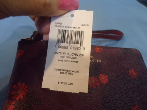 NUEVO COACH Signature Country Floral Cremallera Moneda Tarjeta de Crédito Billetera Deep Berry B752 - Imagen 3 de 6