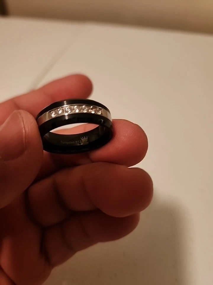 Мужское кольцо из нержавеющей стали и керамики размер 12 с бриллиантом круглой огранки 1/6 карата серебро - Изображение 4 из 4