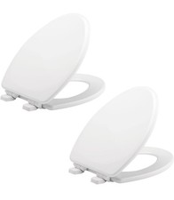 Mayfair Linden Slow Close Toilet Seat, Heavy Duty Wood, Elongated, White, 2 Pack