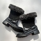 Harley-Davidson woman Black Leather Mid-Calf Biker Boots Faux Fur Ring Accents …