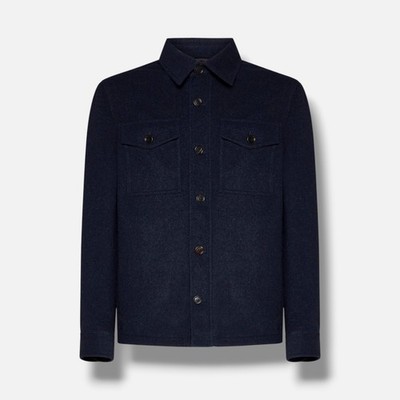 Brunello Cucinelli Men's Blue Cashmere Button-Up Shirt Jacket Coat Size 54