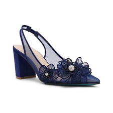 Women's Betsey Johnson Petra Flower Applique Slingback Pumps Navy