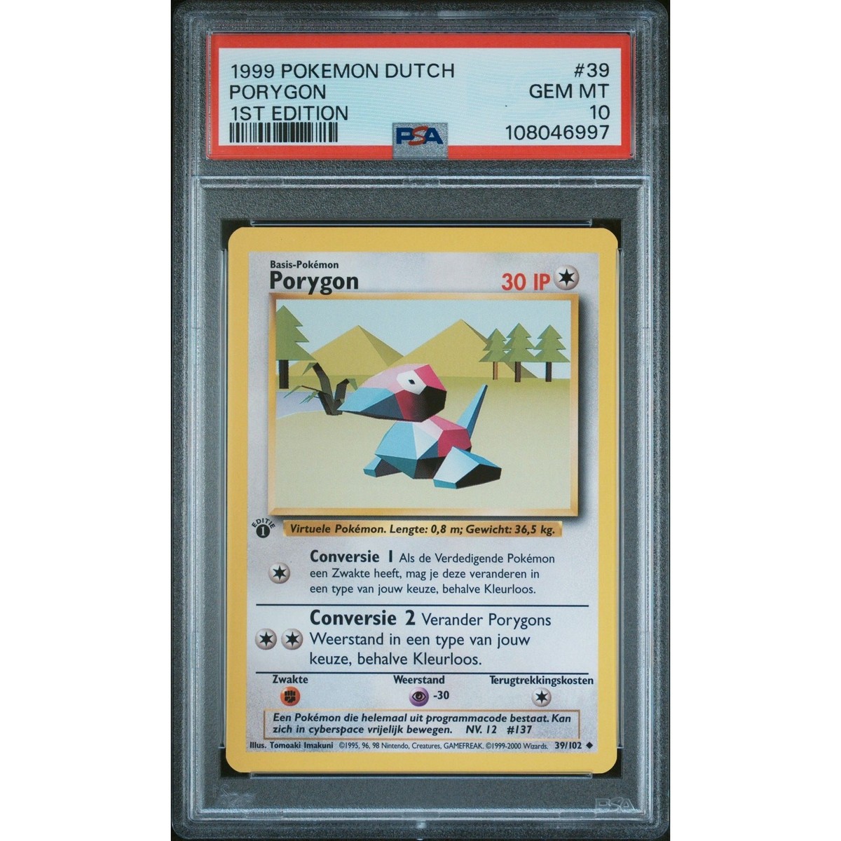 PSA 10 GEM MINT Porygon 1st Edition 39/102 Pokémon Dutch Base Set