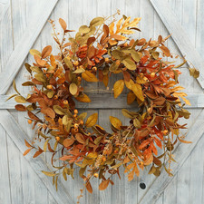 Artificial Fall Wreath for Front Door Autumn Wreath for Home Decor  Bright Oak