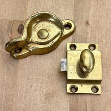2 accesorios de casa de latón vintage, pestillo de marco de ventana y perno de bloqueo perilla en forma de huevo