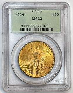 1924 P $20 Gold Saint St Gaudens PCGS MS63 Double Eagle US Coin OGH Green Holder
