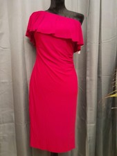 Emma & Michele Dress Womens Small Red One Shoulder Ruffle Bodycon Midi Party