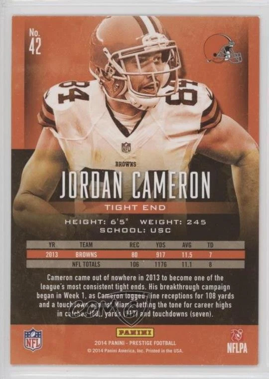 2014 Panini Prestige Jordan Cameron #42 - Image 2 of 2