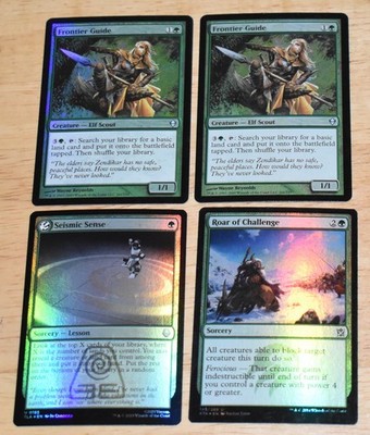 MTG 4x Green FOIL Frontier Guide, Seismic Sense, Roar of Challenge