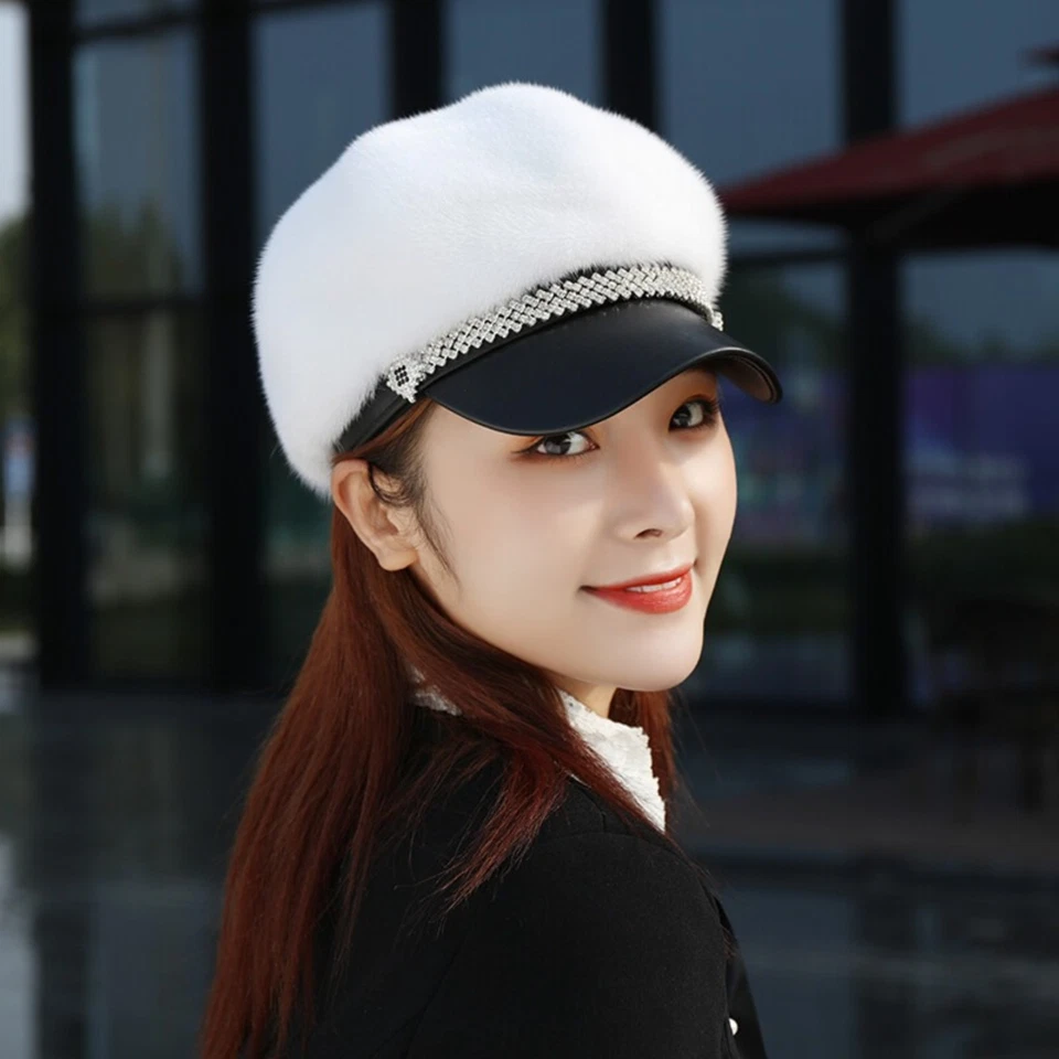 Women Real Mink Fur Hat Whole Pelt Fur Peaked Cap Headgear Baseball Cap Top Hat - Image 4 of 4