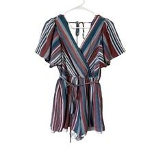Mi Ami rayon short sleeved summer romper shorts casual comfortable vneck striped