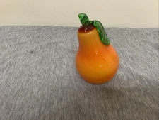 Vintage Murano Style Art Glass Blown Pear w/Leaf