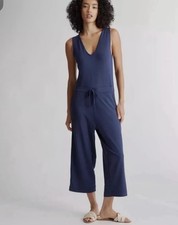 Quince Jumpsuit Womens M Navy French Terry Modal Sleeveless Crop Comfy Cute