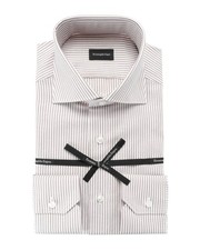 NWT ERMENEGILDO ZEGNA DRESS SHIRT white brown cotton striped luxury 39 15 1/2