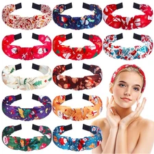 12 Pcs Christmas Headbands for Women Bulk Snowman Santa Xmas Tree Gingerbread Re