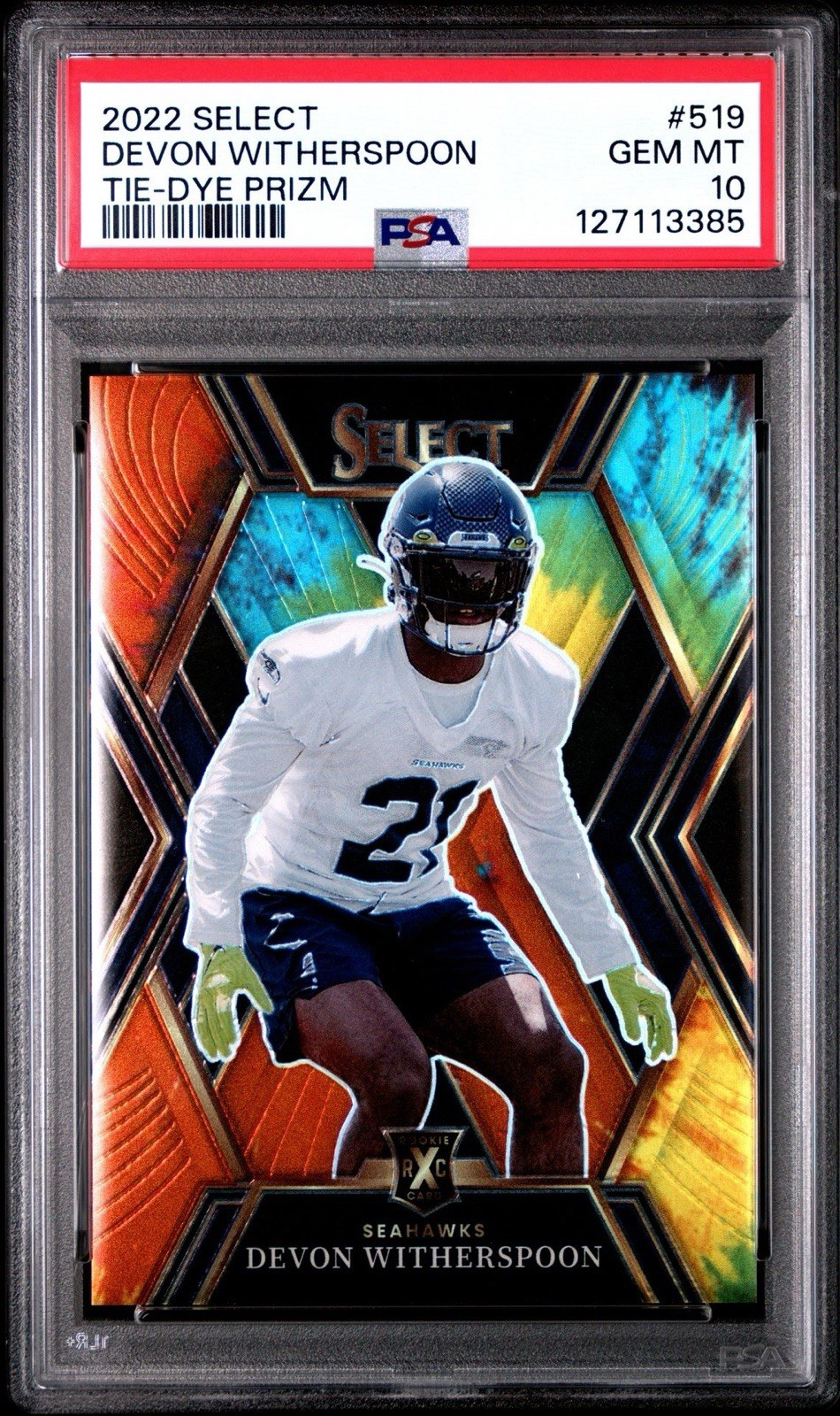 2022 Select #519 Devon Witherspoon XRC Rookie /25 Tie-Dye PSA 10