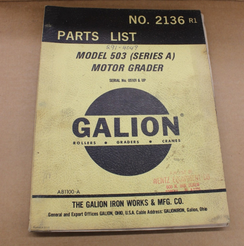 GALION MODEL 503 series A MOTOR GRADER Parts List #2136