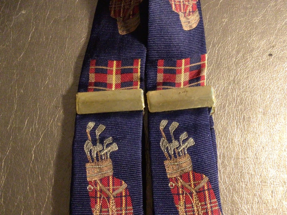 Tirantes de colección Polo Ralph Lauren azul seda cuero palos de golf estampado Foto 3 de 4