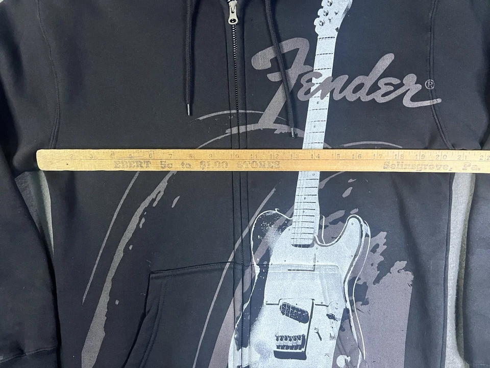 Vintage Fender Guitar Hoodie Y2K Full Zip Black Size S AOP Graphic Rock & Roll Foto 4 de 4