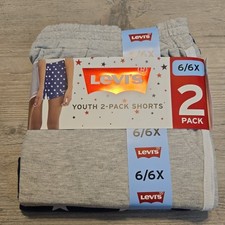 Levi's Youth Girls 2 Pack Shorts Gray/Navy Patriotic Logo MSRP 36 Size 6/6x