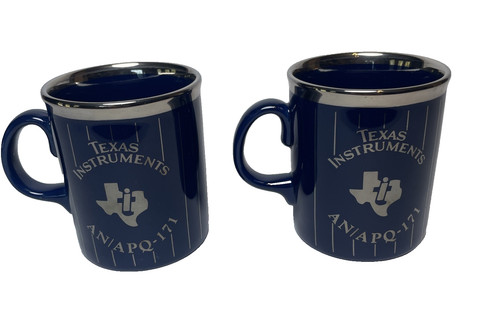 2 Vintage Texas Instruments Radar Upgrade Blue/Silver Coffee Mug TAMS England