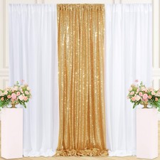 Sequin Backdrop 1 Pcs 4ftx8ft Gold Glitter Party Backdrop Curtains 2 Pcs Whit...