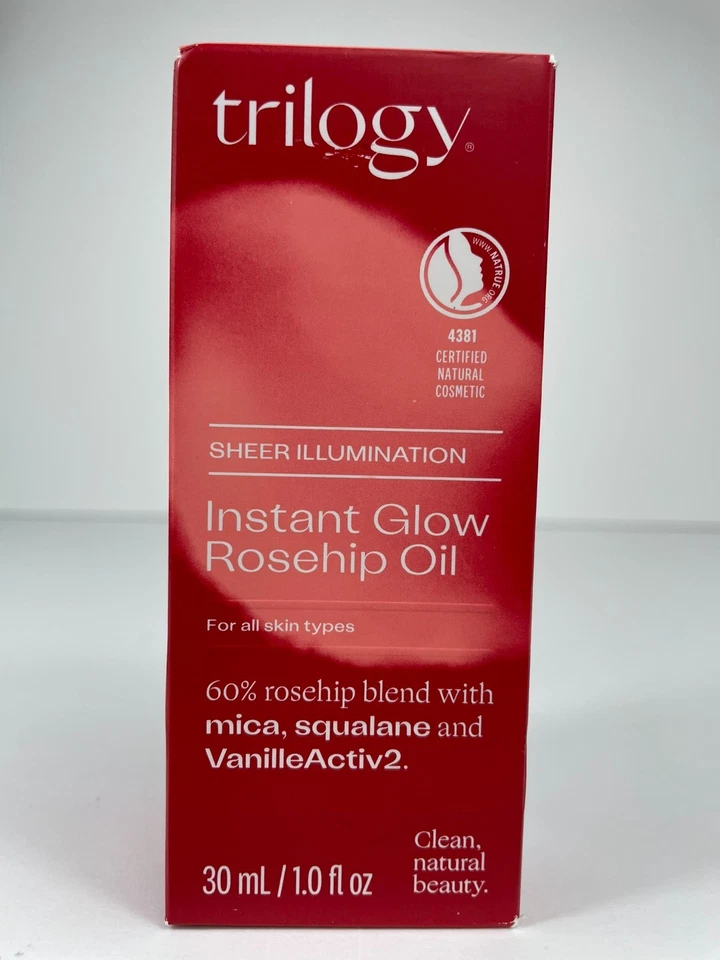 Óleo de rosa mosqueta Trilogy Instant Glow com mica, esqualano 1 oz. Novo na caixa validade 26/12 - Imagem 2 de 4