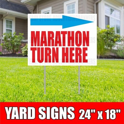 MARATHON TURN HERE Yard Sign with H-Stakes Start Race Marathon Competitions